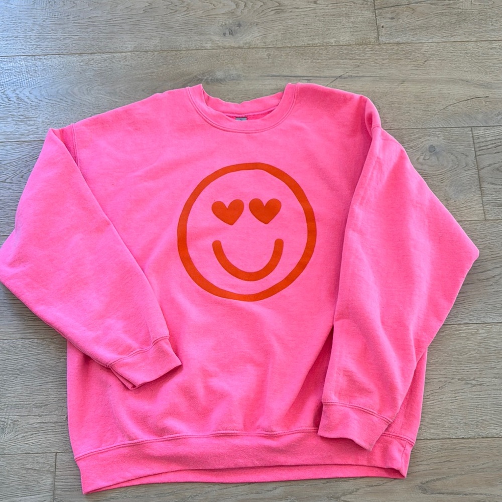 Pink Smiley Face Sweatshirt XL